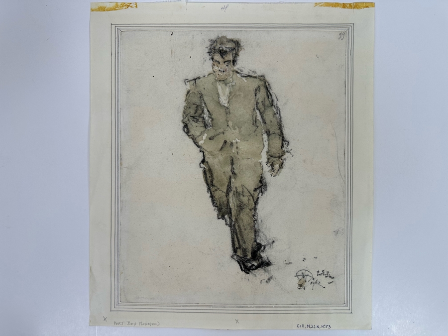 Joseph Teixeira De Mattos (1892-1971, Netherlands) Original Drawing On Paper - Provenance On Back From Wife (M.J.J. Kessler) Of Jean Baptiste August Kessler Who Started The Royal Dutch Petroleum Co Which Is Now Shell Oil Dated 1962 Port Bou 10.5 X 12.5 [Photo 3]