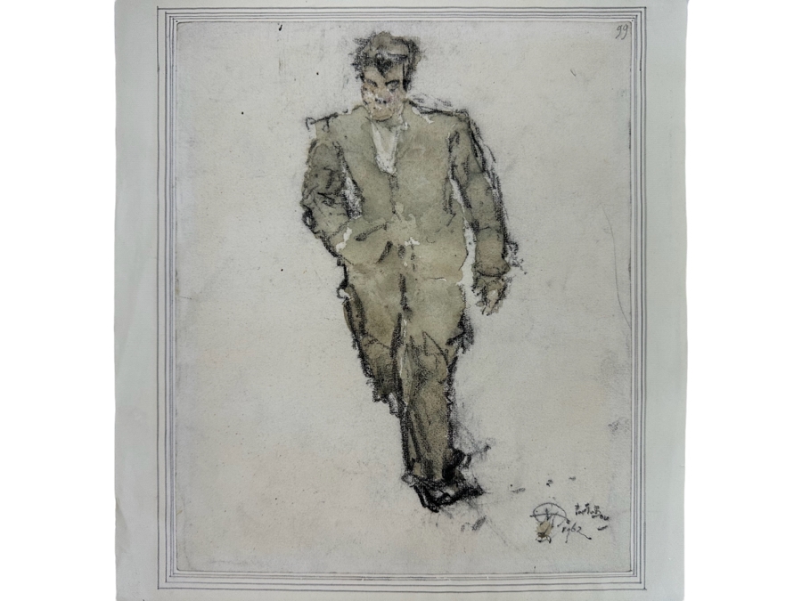 Joseph Teixeira De Mattos (1892-1971, Netherlands) Original Drawing On Paper - Provenance On Back From Wife (M.J.J. Kessler) Of Jean Baptiste August Kessler Who Started The Royal Dutch Petroleum Co Which Is Now Shell Oil Dated 1962 Port Bou 10.5 X 12.5