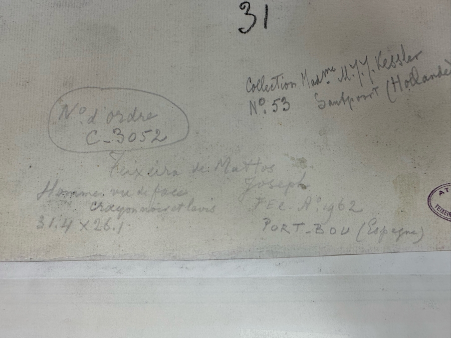 Joseph Teixeira De Mattos (1892-1971, Netherlands) Original Drawing On Paper - Provenance On Back From Wife (M.J.J. Kessler) Of Jean Baptiste August Kessler Who Started The Royal Dutch Petroleum Co Which Is Now Shell Oil Dated 1962 Port Bou 10.5 X 12.5 [Photo 16]