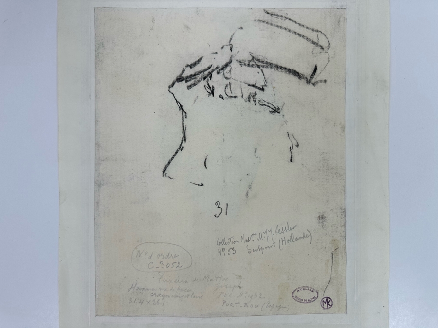 Joseph Teixeira De Mattos (1892-1971, Netherlands) Original Drawing On Paper - Provenance On Back From Wife (M.J.J. Kessler) Of Jean Baptiste August Kessler Who Started The Royal Dutch Petroleum Co Which Is Now Shell Oil Dated 1962 Port Bou 10.5 X 12.5 [Photo 13]