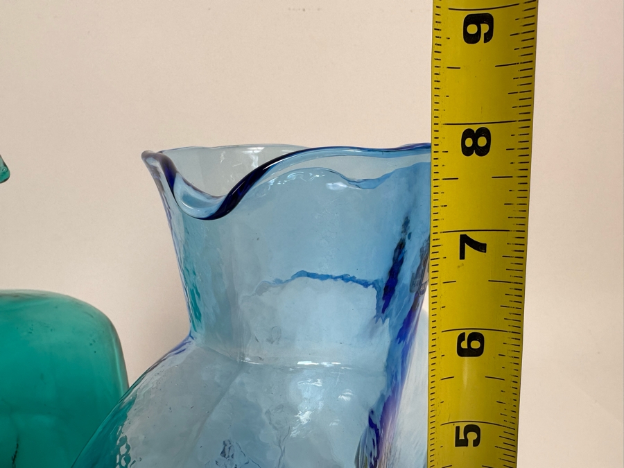 Pair Of Vintage Blenko Glass Double Spout Pitchers Water Jugs Carafe 8H [Photo 8]
