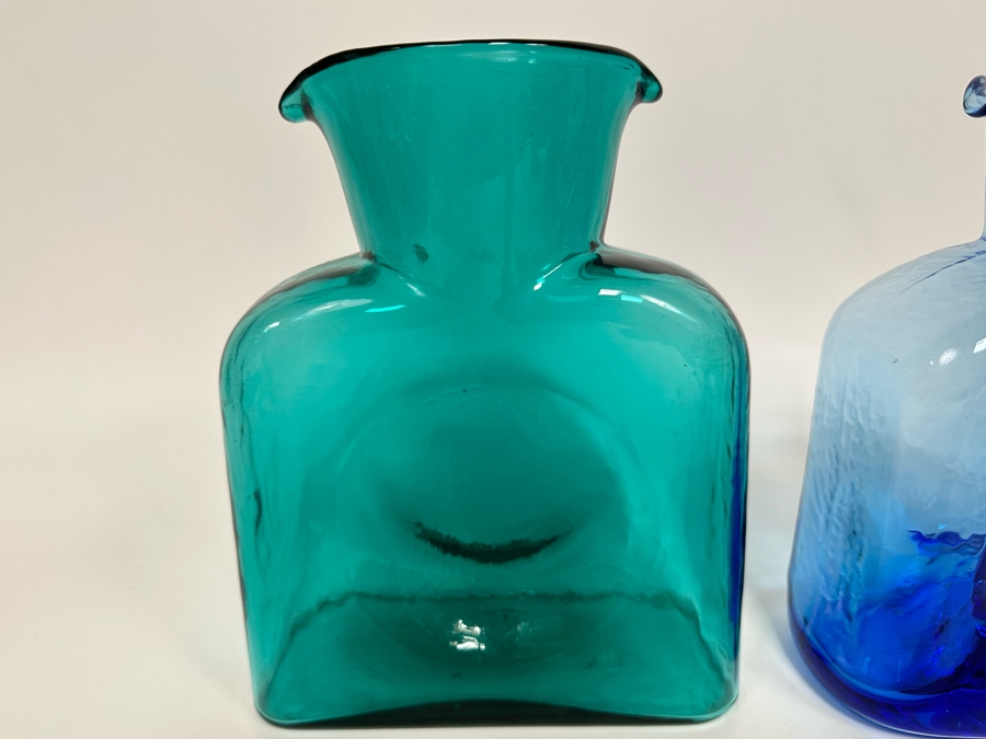 Pair Of Vintage Blenko Glass Double Spout Pitchers Water Jugs Carafe 8H [Photo 6]