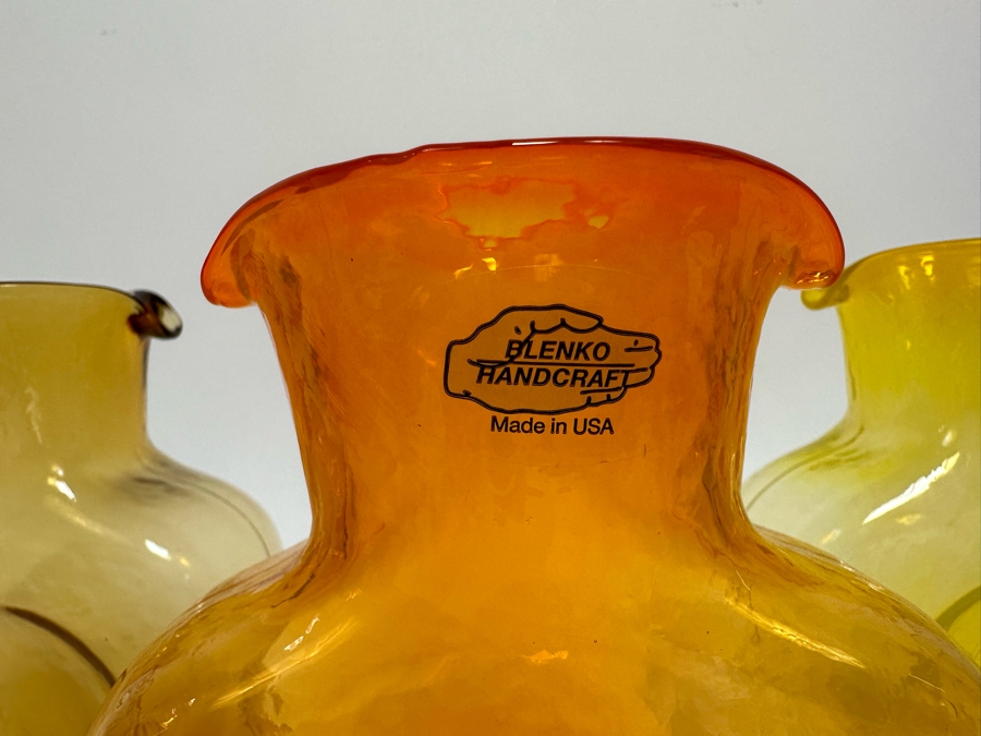 Three Vintage Blenko Glass Double Spout Pitchers Water Jugs Mini Series Carafe 6H [Photo 5]