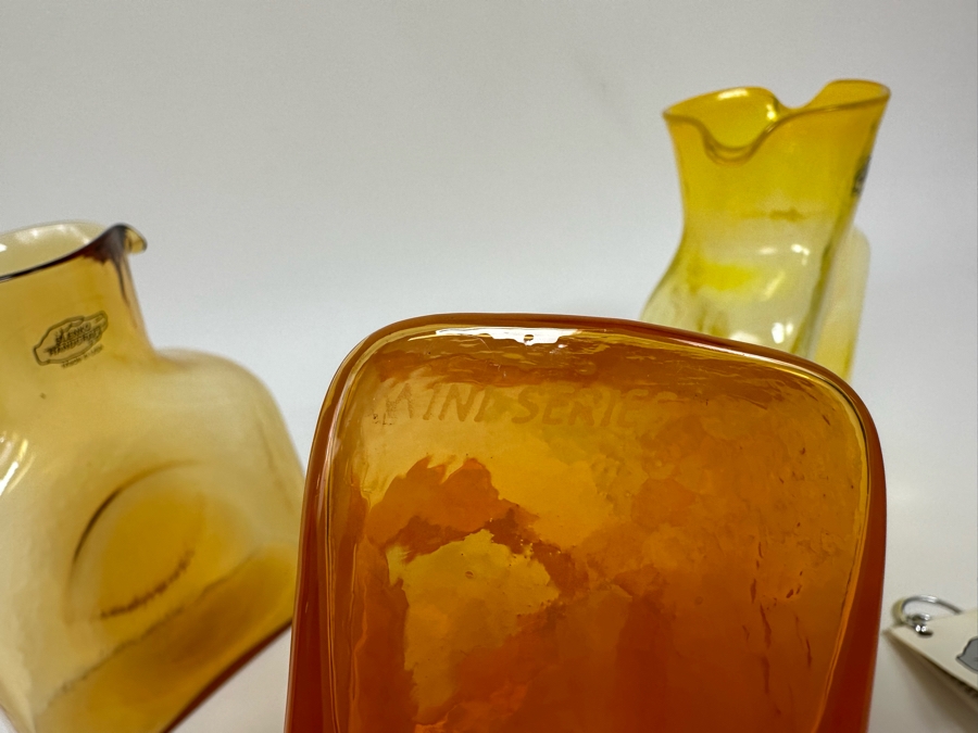 Three Vintage Blenko Glass Double Spout Pitchers Water Jugs Mini Series Carafe 6H [Photo 10]