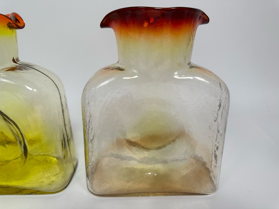Pair Of Vintage Blenko Glass Double Spout Pitchers Water Jugs Carafe 8H [Photo 5]