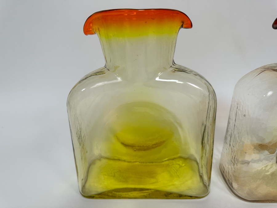Pair Of Vintage Blenko Glass Double Spout Pitchers Water Jugs Carafe 8H [Photo 4]