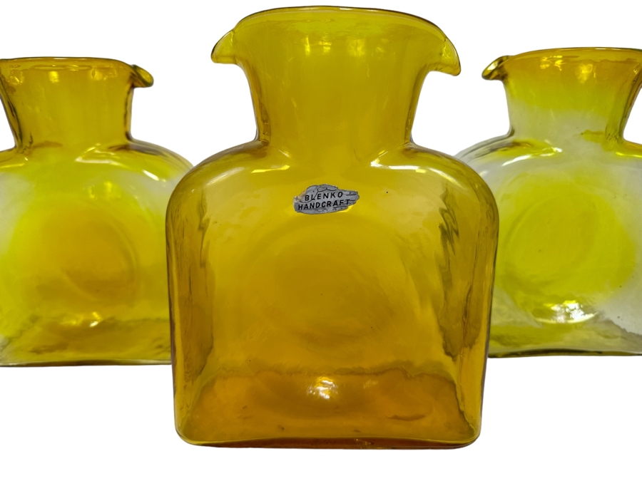 Three Vintage Blenko Glass Double Spout Pitchers Water Jugs Carafe 8H [Photo 2]