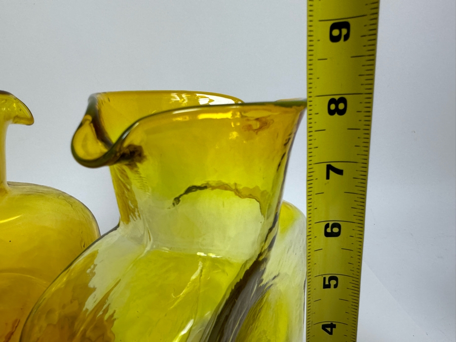 Three Vintage Blenko Glass Double Spout Pitchers Water Jugs Carafe 8H [Photo 10]