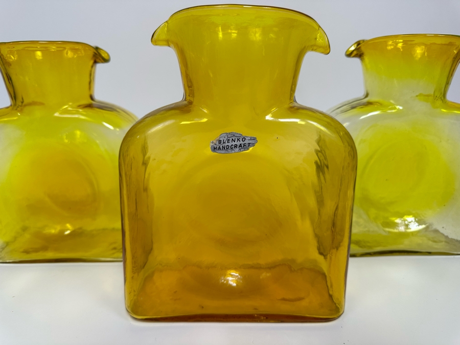 Three Vintage Blenko Glass Double Spout Pitchers Water Jugs Carafe 8H [Photo 5]