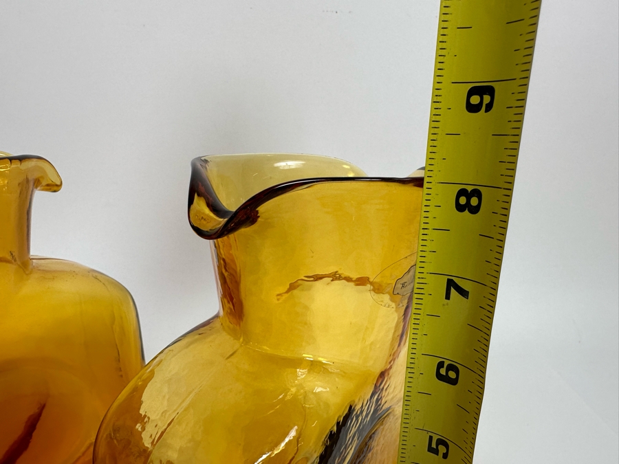 Pair Of Vintage Blenko Glass Double Spout Pitchers Water Jugs Carafe 8H [Photo 8]