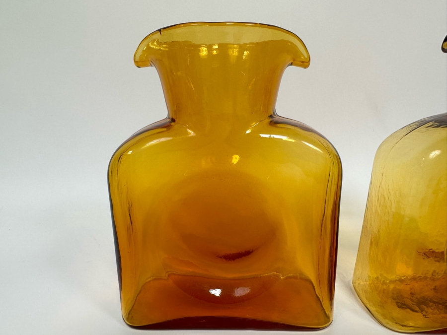 Pair Of Vintage Blenko Glass Double Spout Pitchers Water Jugs Carafe 8H [Photo 6]