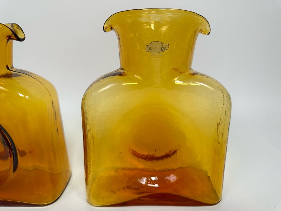 Pair Of Vintage Blenko Glass Double Spout Pitchers Water Jugs Carafe 8H [Photo 4]