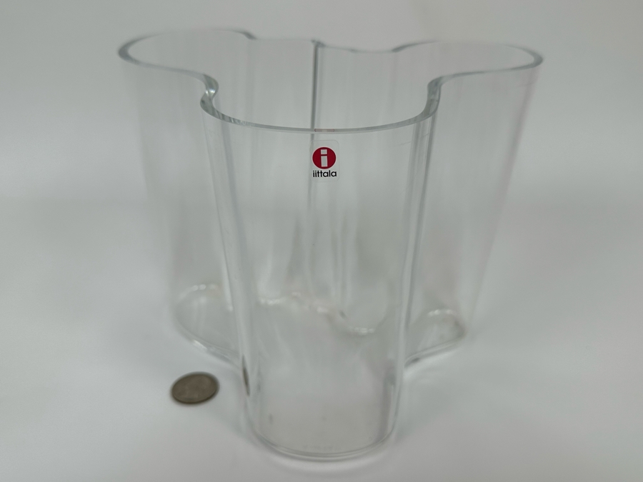 Alvar Aalto Organic Clear Glass Vase Finnish Design Savoy Vase Mouthblown For Iittala 8W X 6H [Photo 2]