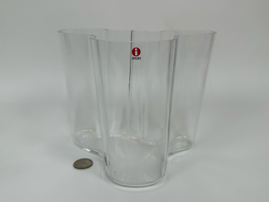Alvar Aalto Organic Clear Glass Vase Finnish Design Savoy Vase Mouthblown For Iittala 8W X 6H [Photo 3]