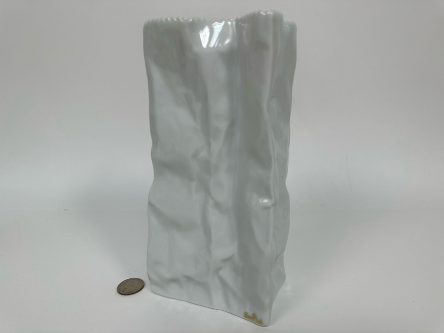 Tapio Wirkkala White Porcelain Bag Vase For Rosenthal Germany 4W X 2.5D X 8.5H [Photo 9]