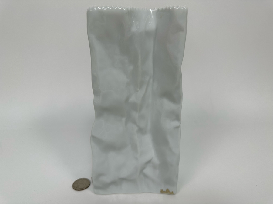 Tapio Wirkkala White Porcelain Bag Vase For Rosenthal Germany 4W X 2.5D X 8.5H [Photo 3]