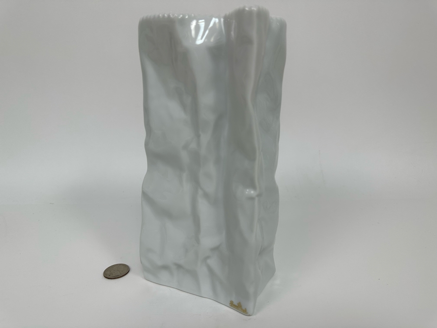 Tapio Wirkkala White Porcelain Bag Vase For Rosenthal Germany 4W X 2.5D X 8.5H [Photo 2]
