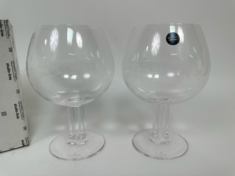 Pair Of Rosenthal Studio-Line Cupola Crystal Brandy Double Stem Stemware Glasses 6H (One New With Original Tag) With Original Box