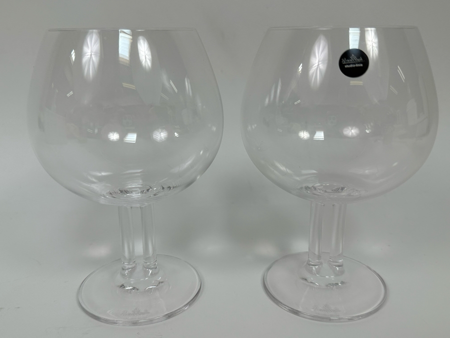Pair Of Rosenthal Studio-Line Cupola Crystal Brandy Double Stem Stemware Glasses 6H (One New With Original Tag) With Original Box [Photo 13]