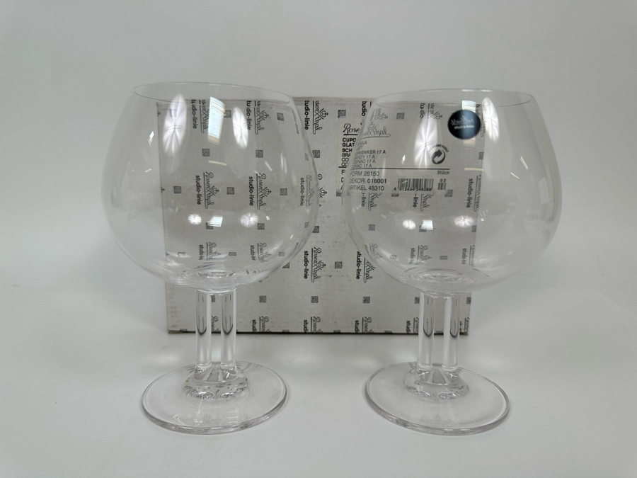 Pair Of Rosenthal Studio-Line Cupola Crystal Brandy Double Stem Stemware Glasses 6H (One New With Original Tag) With Original Box [Photo 5]