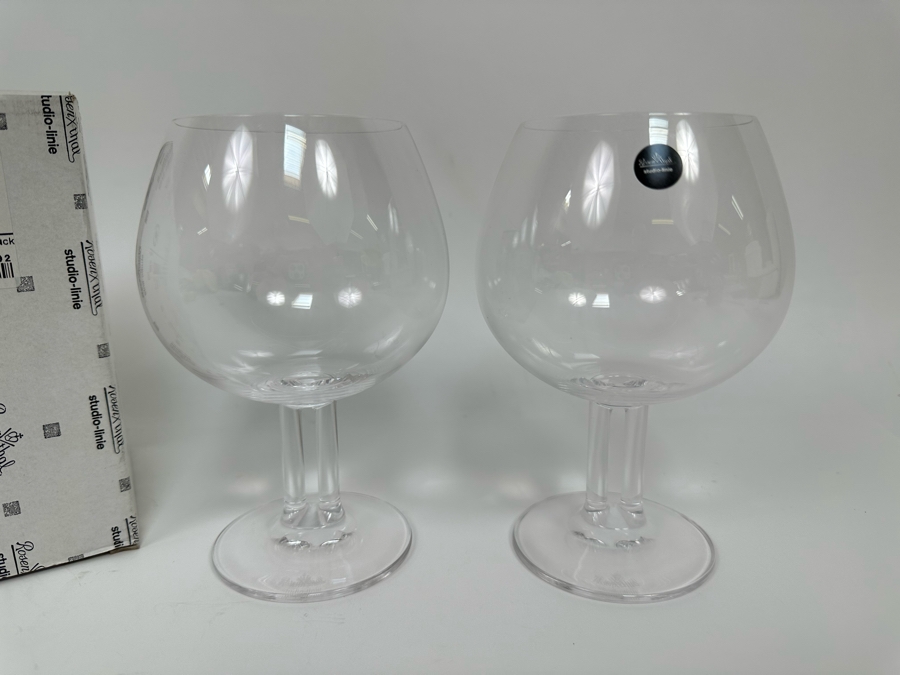 Pair Of Rosenthal Studio-Line Cupola Crystal Brandy Double Stem Stemware Glasses 6H (One New With Original Tag) With Original Box [Photo 2]