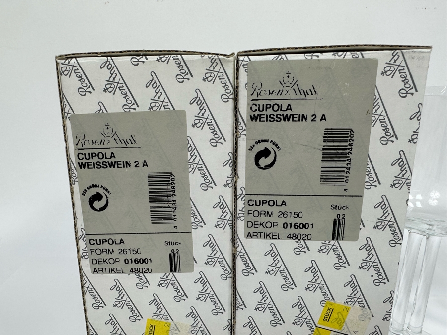 Four Rosenthal Studio-Line Cupola Crystal White Wine Double Stem Stemware Glasses 7 1/4H With Original Box Replacements Value $360 [Photo 9]