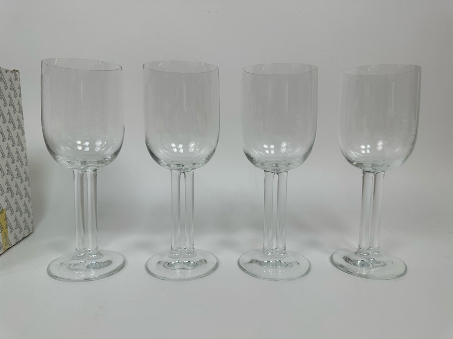 Four Rosenthal Studio-Line Cupola Crystal White Wine Double Stem Stemware Glasses 7 1/4H With Original Box Replacements Value $360