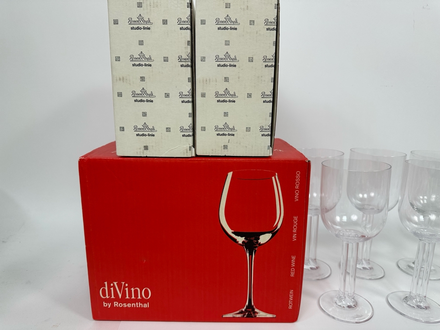 Nine Rosenthal Studio-Line Cupola Crystal Water Goblets Double Stem Stemware Glasses 7 3/4H (Three Are New With Tags) With Original Boxes Replacements Value $720 [Photo 7]