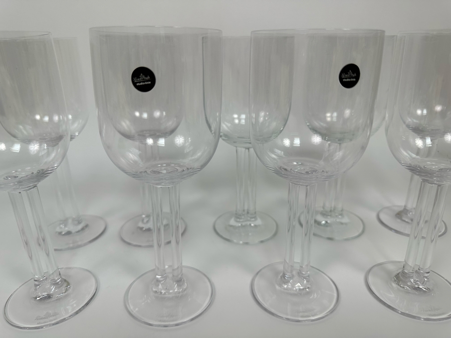 Nine Rosenthal Studio-Line Cupola Crystal Water Goblets Double Stem Stemware Glasses 7 3/4H (Three Are New With Tags) With Original Boxes Replacements Value $720 [Photo 4]