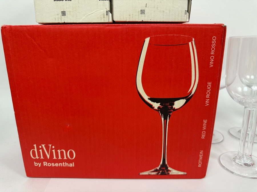 Nine Rosenthal Studio-Line Cupola Crystal Water Goblets Double Stem Stemware Glasses 7 3/4H (Three Are New With Tags) With Original Boxes Replacements Value $720 [Photo 8]