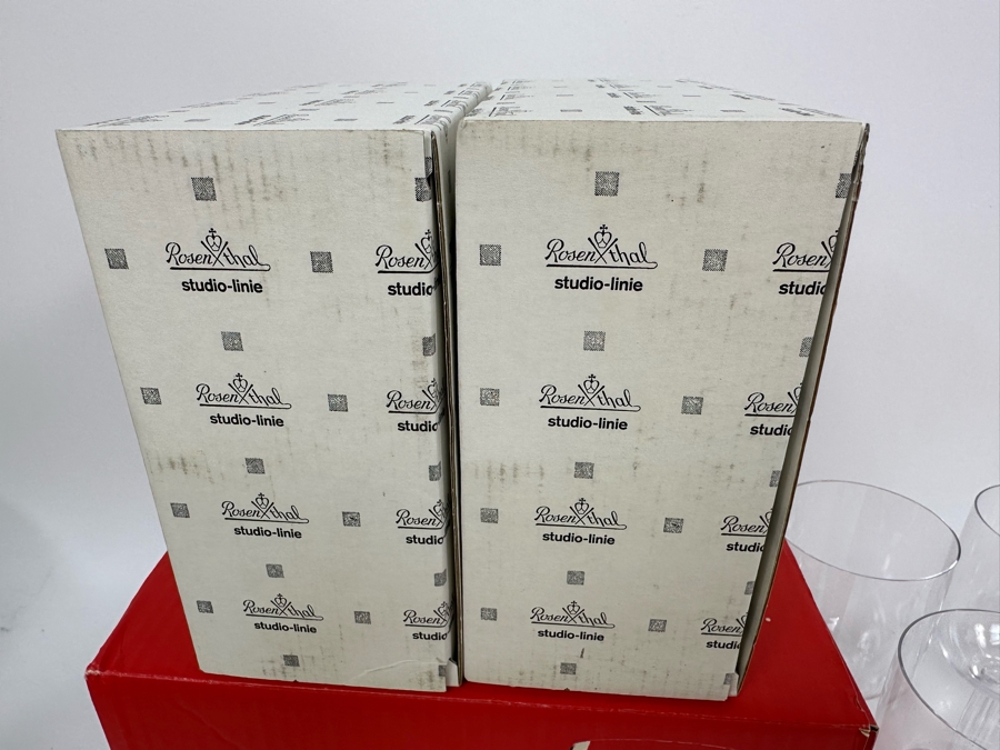 Nine Rosenthal Studio-Line Cupola Crystal Water Goblets Double Stem Stemware Glasses 7 3/4H (Three Are New With Tags) With Original Boxes Replacements Value $720 [Photo 9]