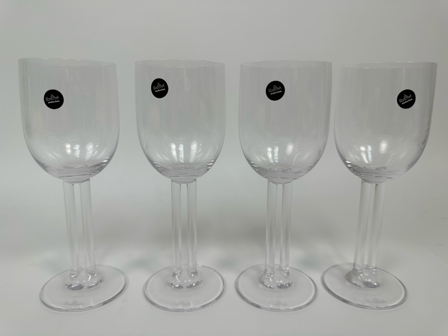 Four Rosenthal Studio-Line Cupola Crystal White Wine Double Stem Stemware Glasses New With Tags 7 1/4H With Original Box Replacements Value $360 [Photo 2]