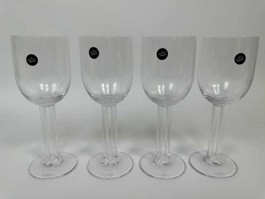 Four Rosenthal Studio-Line Cupola Crystal White Wine Double Stem Stemware Glasses New With Tags 7 1/4H With Original Box Replacements Value $360 [Photo 1]