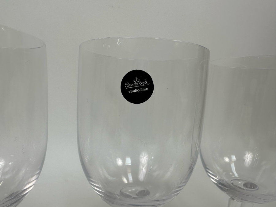 Four Rosenthal Studio-Line Cupola Crystal White Wine Double Stem Stemware Glasses New With Tags 7 1/4H With Original Box Replacements Value $360 [Photo 3]