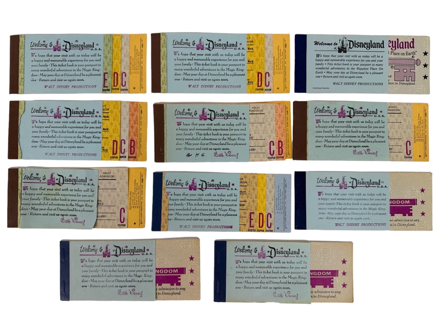Eleven Partially Used Vintage Disneyland Tickets Books
