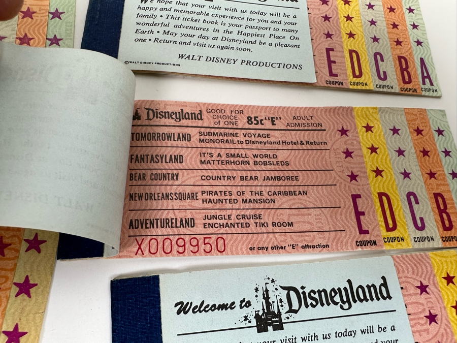 Five Unused Vintage Disneyland Tickets Books Courtesy Guest Admission Tickets [Photo 11]