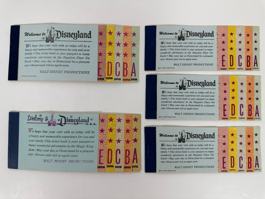 Five Unused Vintage Disneyland Tickets Books Courtesy Guest Admission Tickets [Photo 3]