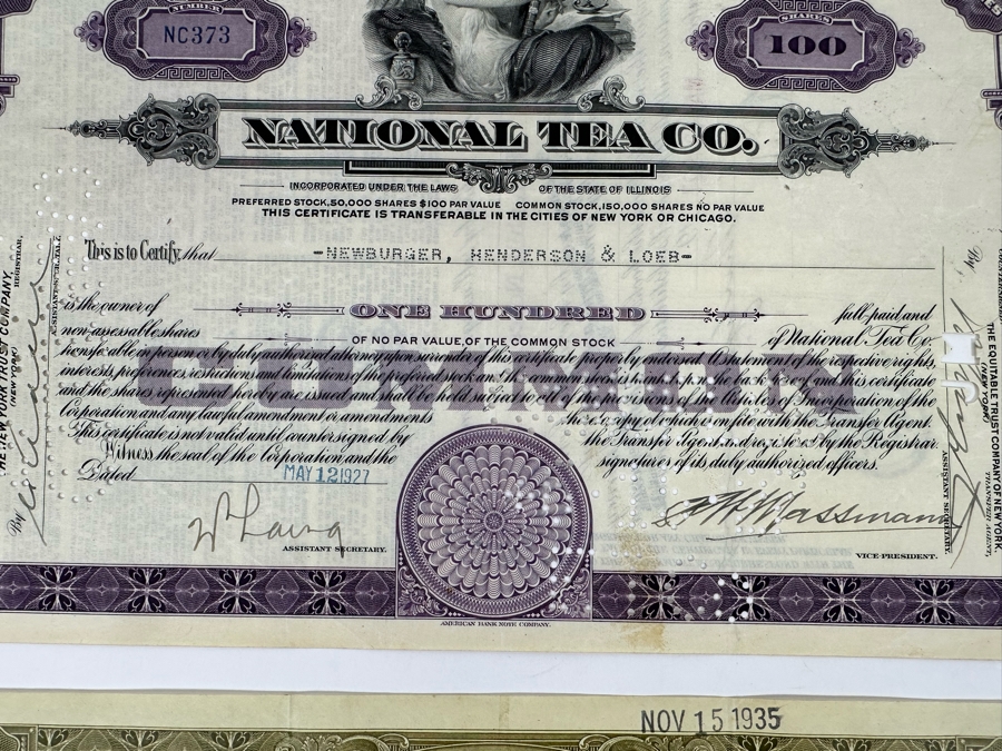 Four Vintage National Tea Co Stock Certificates [Photo 5]