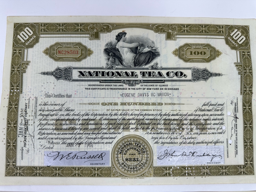 Four Vintage National Tea Co Stock Certificates [Photo 6]
