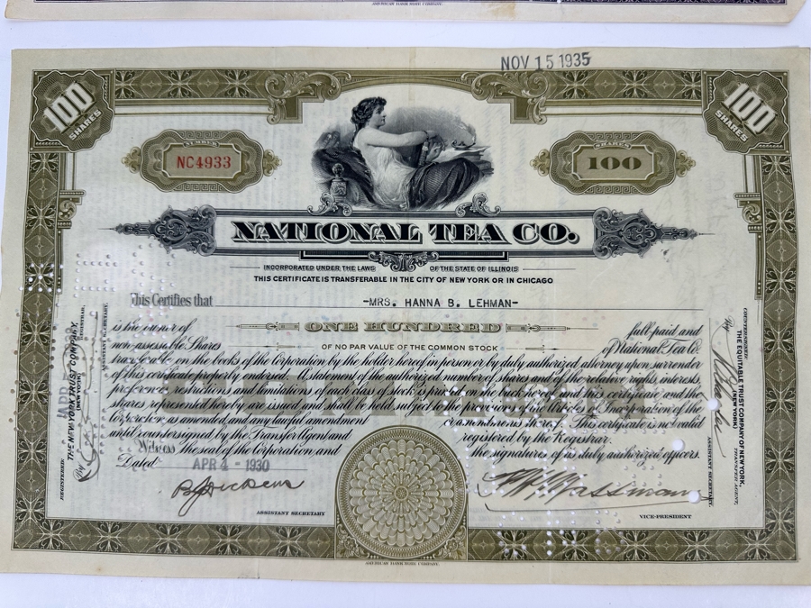 Four Vintage National Tea Co Stock Certificates [Photo 7]