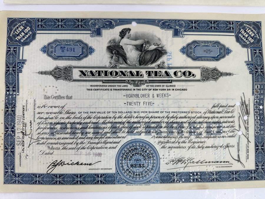 Four Vintage National Tea Co Stock Certificates [Photo 8]