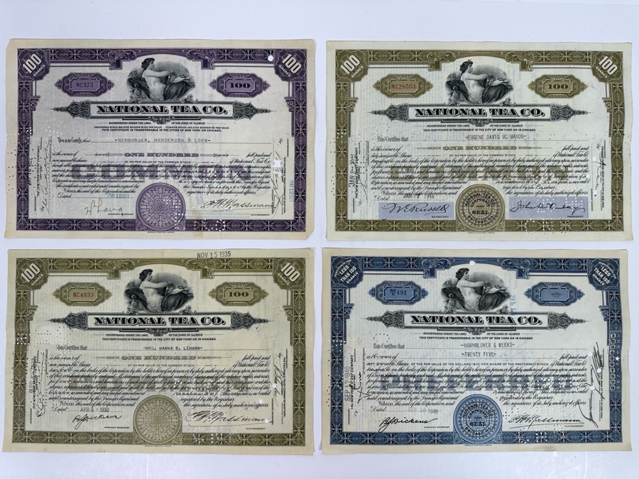 Four Vintage National Tea Co Stock Certificates [Photo 2]