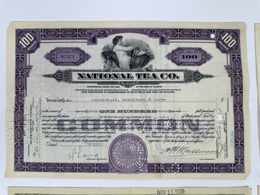 Four Vintage National Tea Co Stock Certificates [Photo 3]