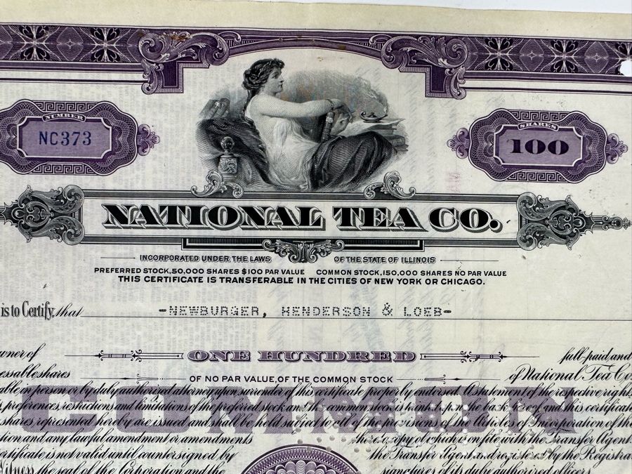 Four Vintage National Tea Co Stock Certificates [Photo 4]