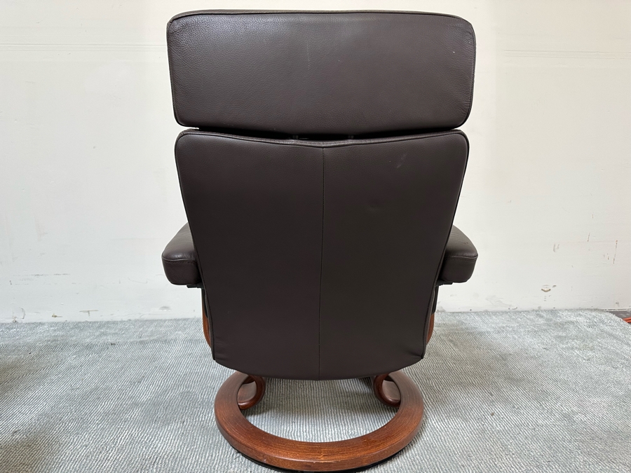 Stressless Leather Reclining Armchair With Ottoman By Ekornes Made In Norway (Side Table Accessory Has Been Removed So Chair Needs A Replacement Screw In One Of The Arms) [Photo 10]