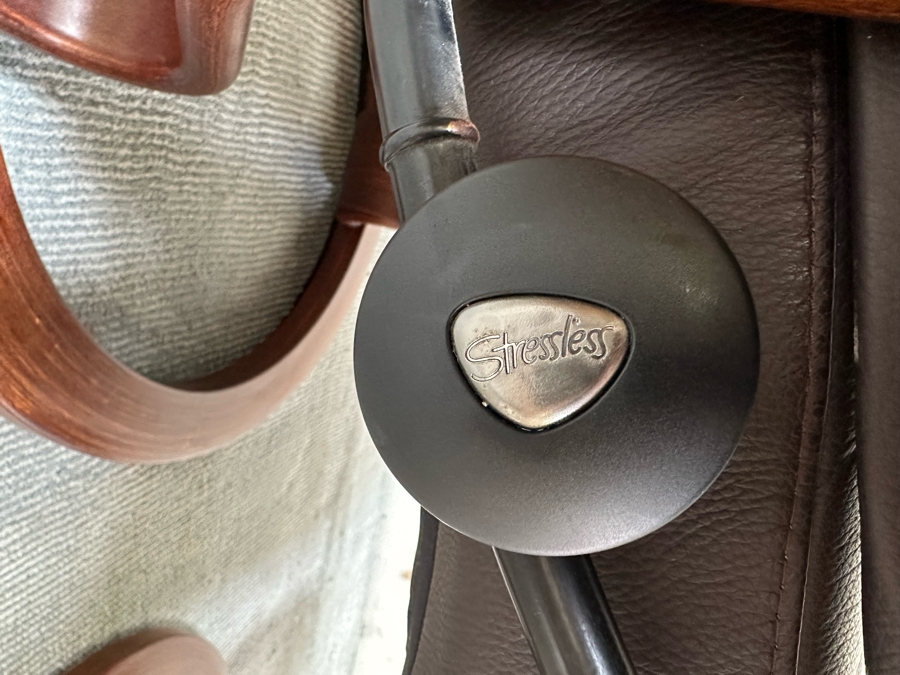 Stressless Leather Reclining Armchair With Ottoman By Ekornes Made In Norway (Side Table Accessory Has Been Removed So Chair Needs A Replacement Screw In One Of The Arms) [Photo 6]