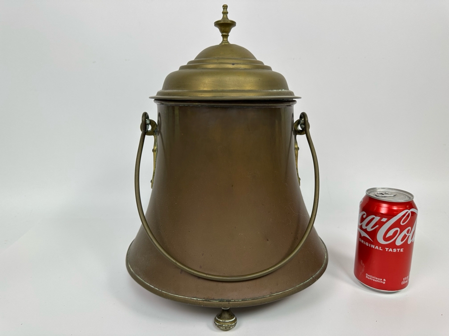 Vintage Footed Brass Coal Bin Bucket With Handle 14H [Photo 3]