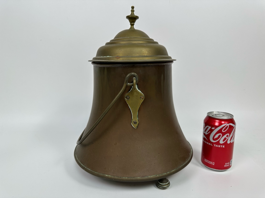 Vintage Footed Brass Coal Bin Bucket With Handle 14H [Photo 4]