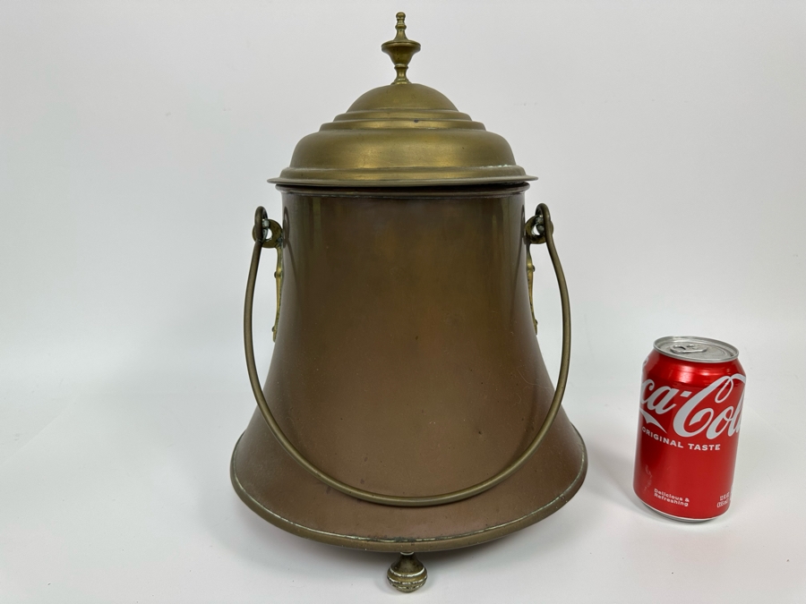 Vintage Footed Brass Coal Bin Bucket With Handle 14H [Photo 2]