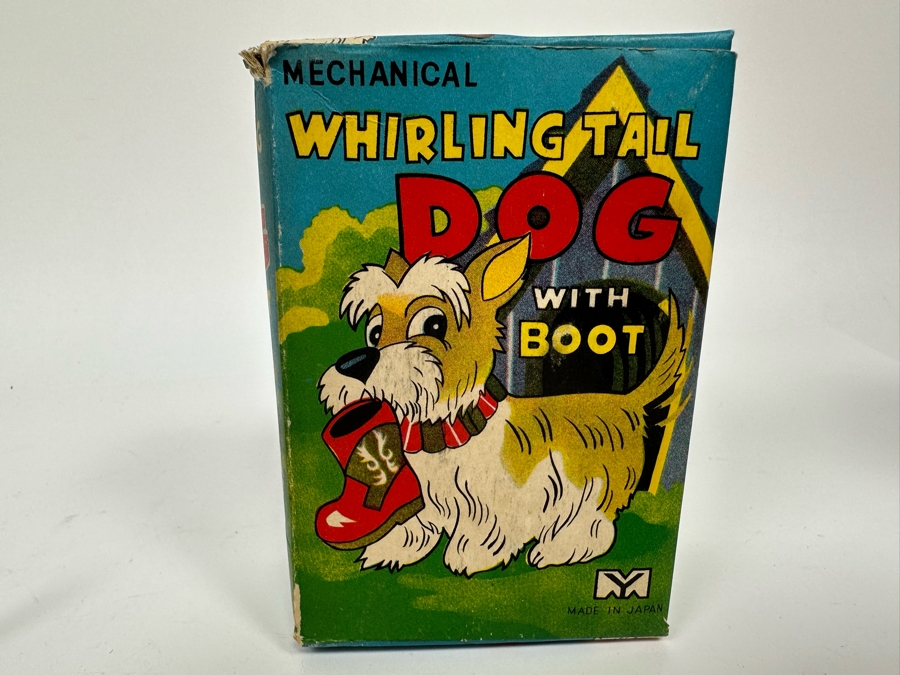 New Old Stock Mechanical Whirling Tail Dog With Boot Wind-Up Toy With Original Box Made In Japan [Photo 9]